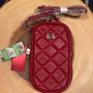 NWT badly Mishka, vegan leather in brick red phone case with wallet pocke…
